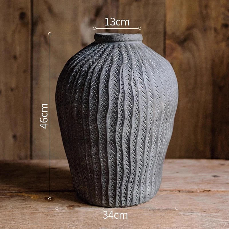 Vase Ceramic Underglaze Art Antique Jar Simple Antique Texture Flower Pot Desktop Decoration Display Prop New Chinese Style 1pc